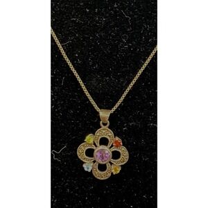 Vintage Sterling Made in Italy Necklace Quatrefoil Clover Marcasite & Gemstones